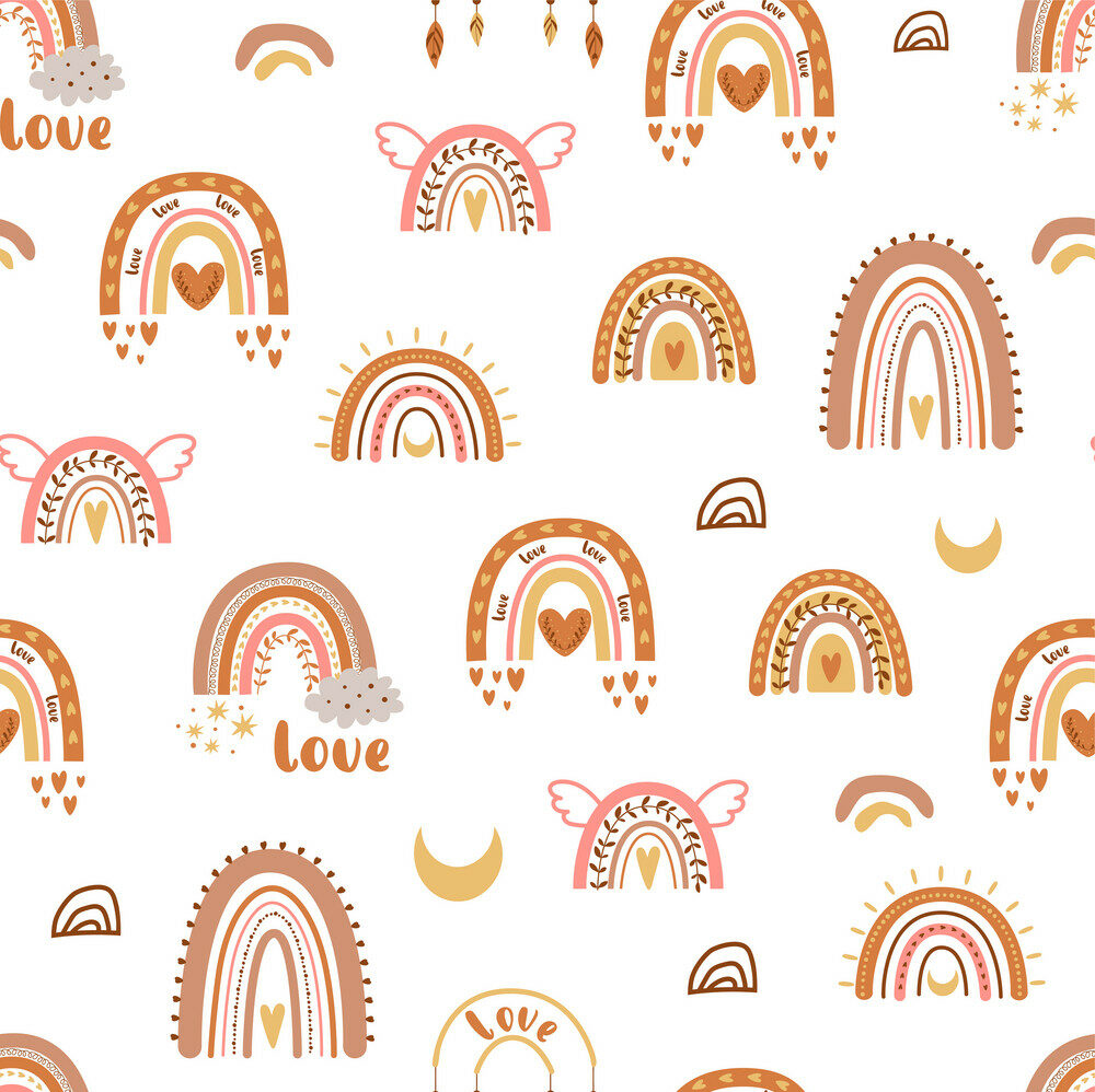 Boho rainbow love pattern wallpaper