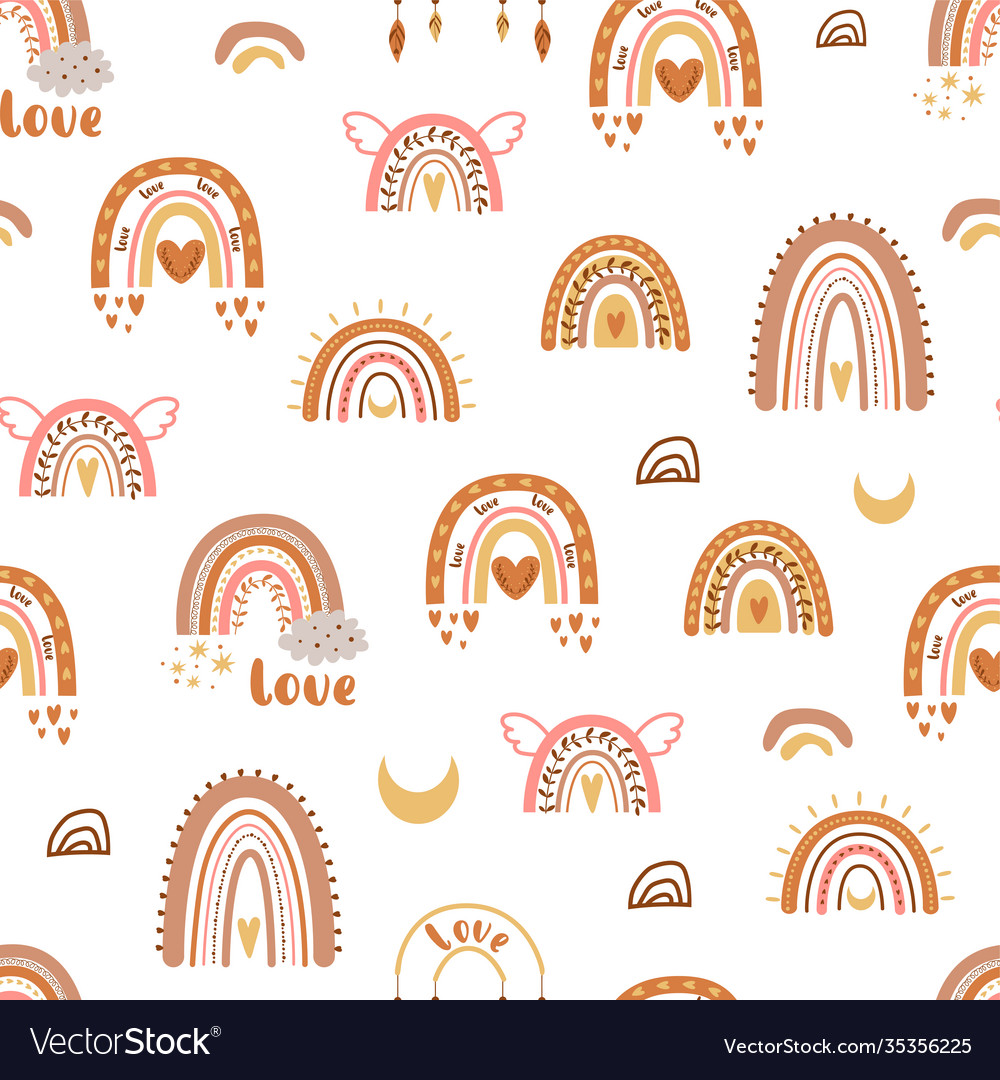 Boho rainbow love pattern wallpaper